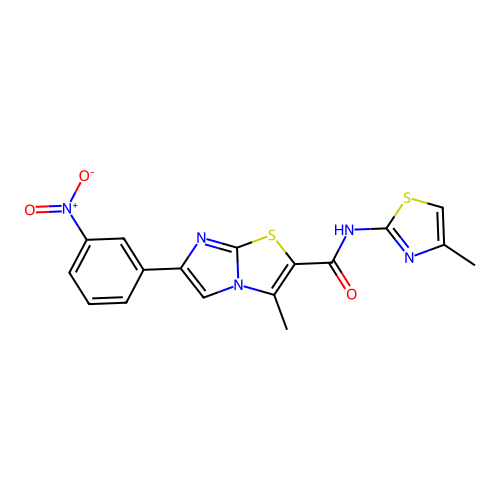 3-methyl-N-(4-methyl-1,3-thiazol-2-yl)-6-(3-nitrophenyl)imidazo[2,1-b][1,3]thiazole-2-carboxamide structure