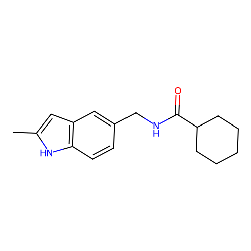 N-[(2-methyl-1H-indol-5-yl)methyl]cyclohexanecarboxamide structure
