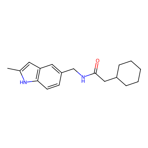 2-cyclohexyl-N-[(2-methyl-1H-indol-5-yl)methyl]acetamide structure