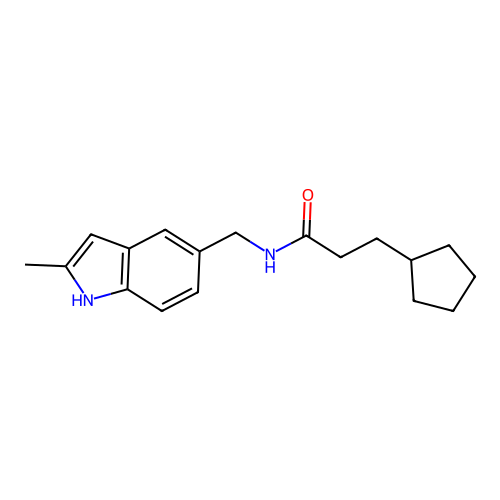 3-cyclopentyl-N-[(2-methyl-1H-indol-5-yl)methyl]propanamide structure