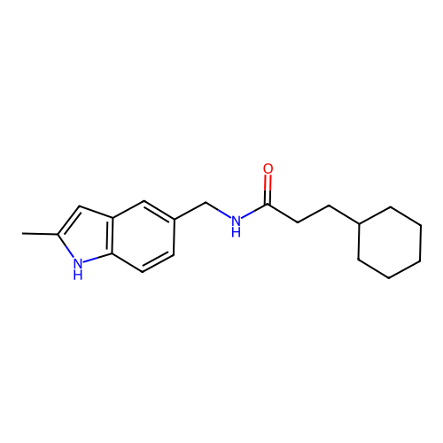 3-cyclohexyl-N-[(2-methyl-1H-indol-5-yl)methyl]propanamide structure