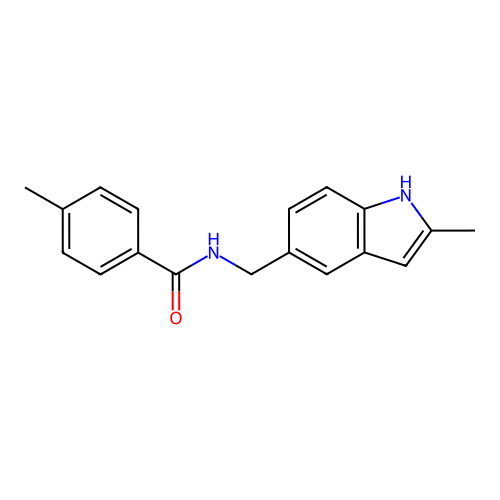 4-methyl-N-[(2-methyl-1H-indol-5-yl)methyl]benzamide structure