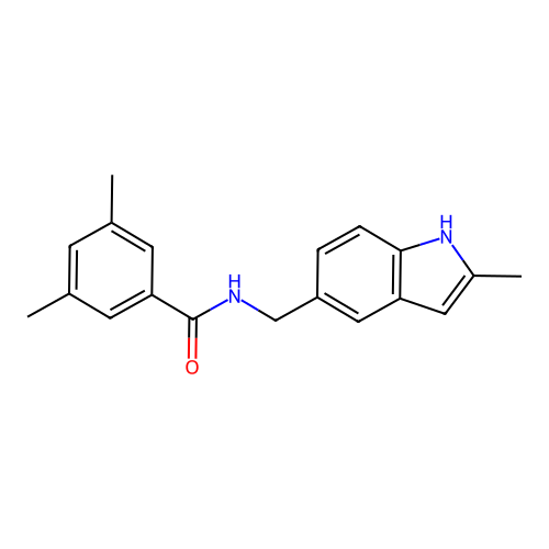 3,5-dimethyl-N-[(2-methyl-1H-indol-5-yl)methyl]benzamide structure