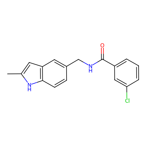 3-chloro-N-[(2-methyl-1H-indol-5-yl)methyl]benzamide structure