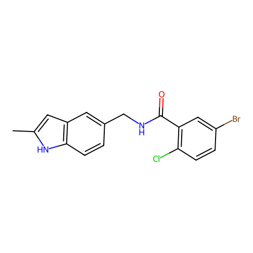 5-bromo-2-chloro-N-[(2-methyl-1H-indol-5-yl)methyl]benzamide structure