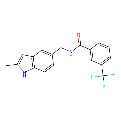 N-((2-methyl-1H-indol-5-yl)methyl)-3-(trifluoromethyl)benzamide structure