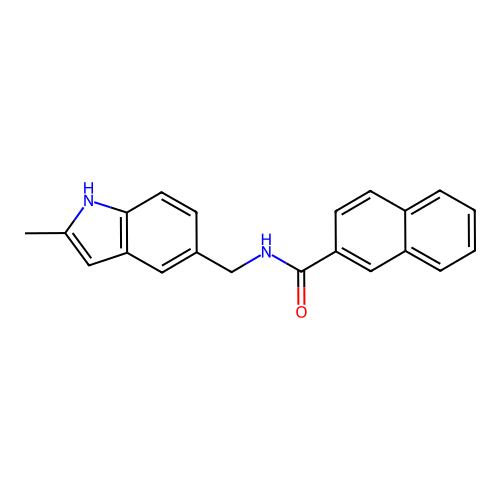 N-[(2-methyl-1H-indol-5-yl)methyl]naphthalene-2-carboxamide structure