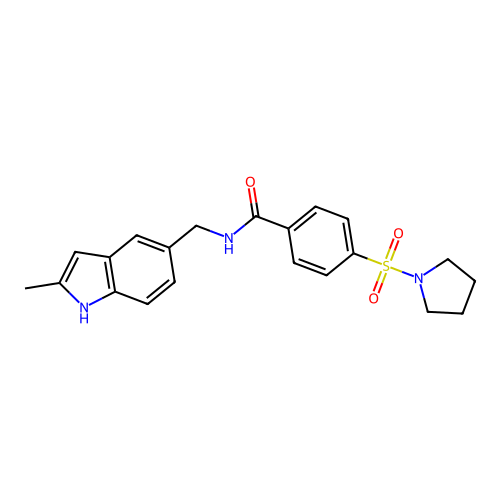 N-((2-methyl-1H-indol-5-yl)methyl)-4-(pyrrolidin-1-ylsulfonyl)benzamide structure