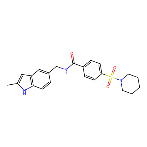 N-[(2-methyl-1H-indol-5-yl)methyl]-4-piperidin-1-ylsulfonylbenzamide structure