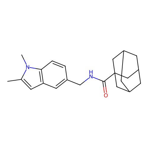 N-[(1,2-dimethylindol-5-yl)methyl]adamantane-1-carboxamide structure