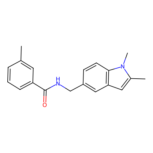 N-((1,2-dimethyl-1H-indol-5-yl)methyl)-3-methylbenzamide structure