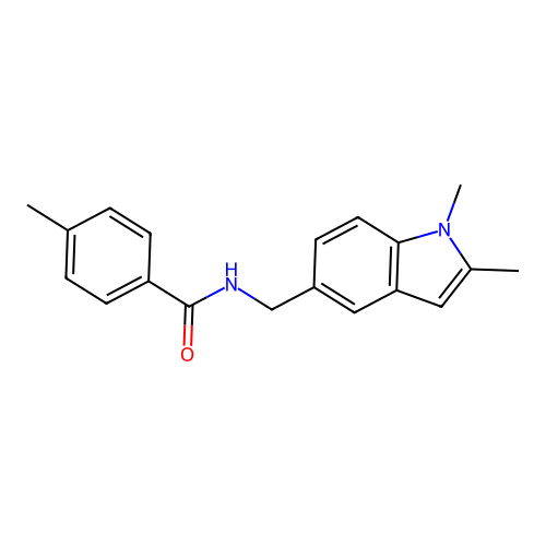 N-((1,2-dimethyl-1H-indol-5-yl)methyl)-4-methylbenzamide structure