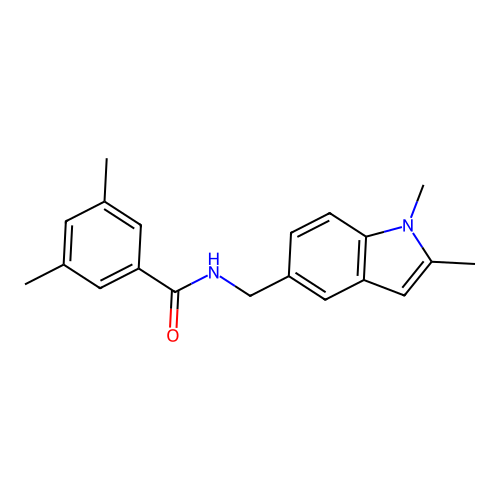 N-[(1,2-dimethyl-1H-indol-5-yl)methyl]-3,5-dimethylbenzamide structure