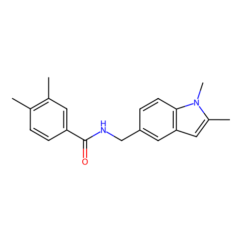 N-((1,2-dimethyl-1H-indol-5-yl)methyl)-3,4-dimethylbenzamide structure