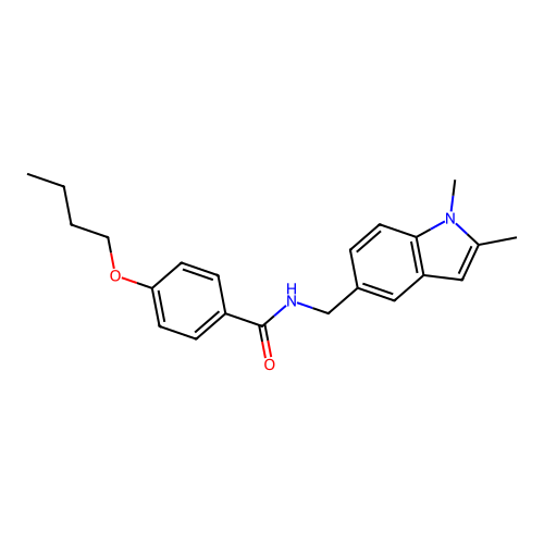 4-butoxy-N-[(1,2-dimethylindol-5-yl)methyl]benzamide structure