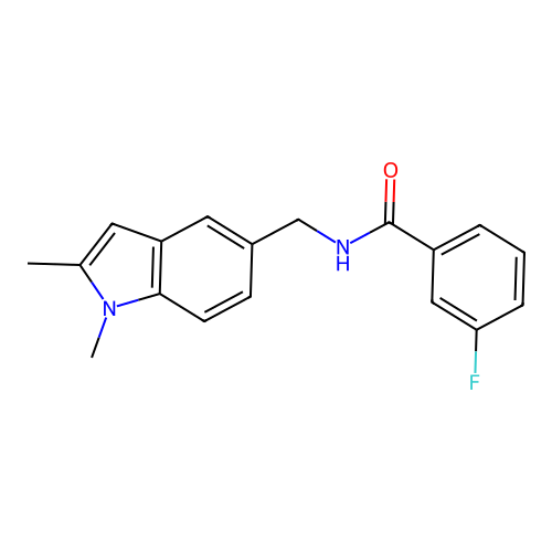 N-((1,2-dimethyl-1H-indol-5-yl)methyl)-3-fluorobenzamide structure