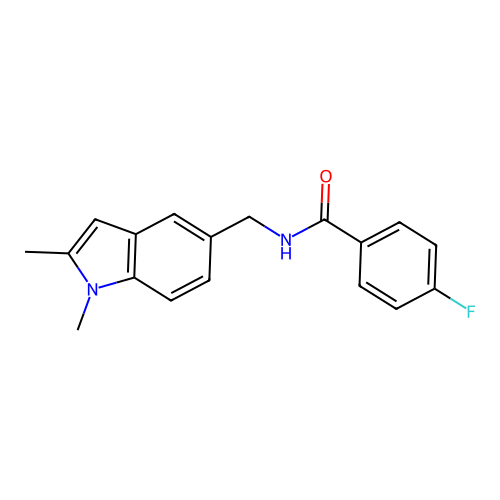N-[(1,2-dimethylindol-5-yl)methyl]-4-fluorobenzamide structure