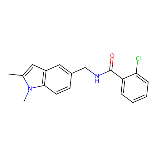 2-chloro-N-[(1,2-dimethylindol-5-yl)methyl]benzamide structure