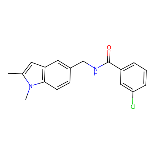 3-chloro-N-((1,2-dimethyl-1H-indol-5-yl)methyl)benzamide structure