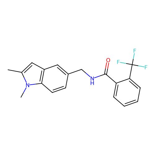N-((1,2-dimethyl-1H-indol-5-yl)methyl)-2-(trifluoromethyl)benzamide structure