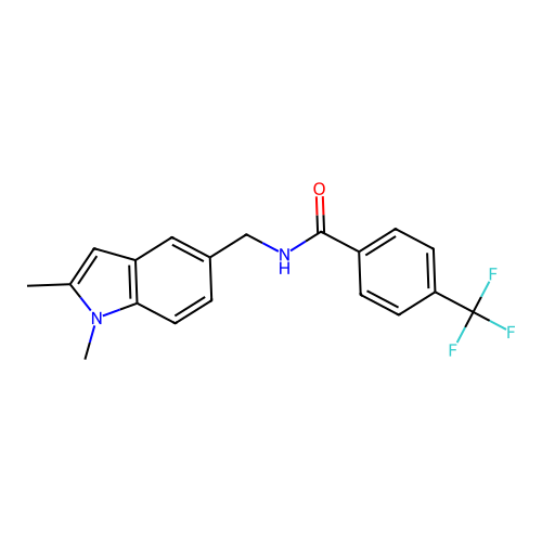 N-[(1,2-dimethyl-1H-indol-5-yl)methyl]-4-(trifluoromethyl)benzamide structure