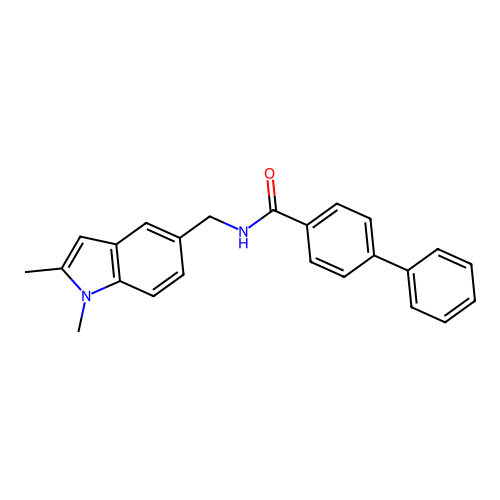 N-((1,2-dimethyl-1H-indol-5-yl)methyl)-[1,1'-biphenyl]-4-carboxamide structure