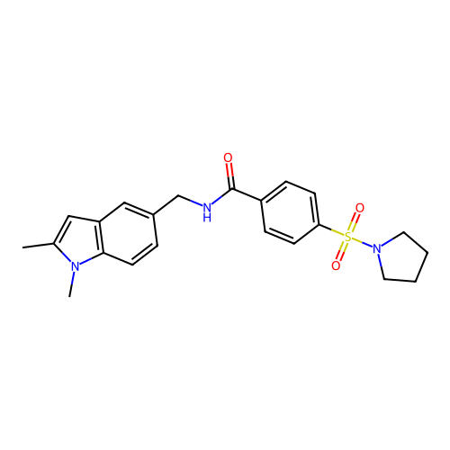 N-[(1,2-dimethylindol-5-yl)methyl]-4-pyrrolidin-1-ylsulfonylbenzamide structure