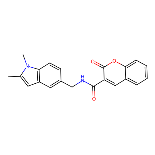 N-[(1,2-dimethylindol-5-yl)methyl]-2-oxochromene-3-carboxamide structure