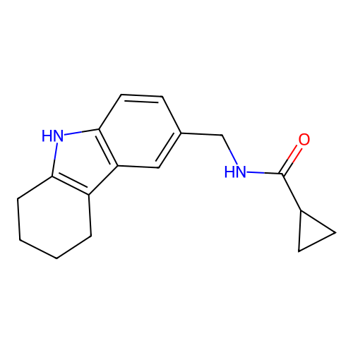 N-((2,3,4,9-tetrahydro-1H-carbazol-6-yl)methyl)cyclopropanecarboxamide structure