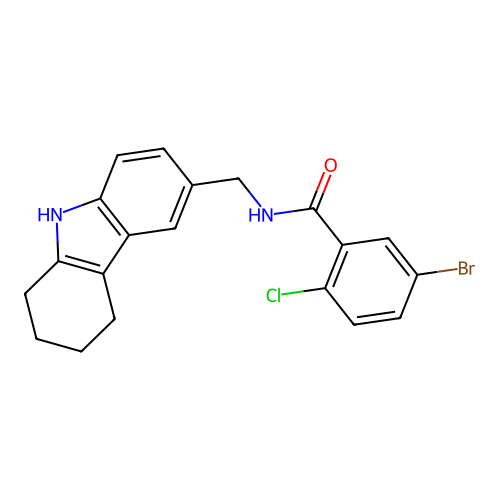 5-bromo-2-chloro-N-((2,3,4,9-tetrahydro-1H-carbazol-6-yl)methyl)benzamide structure