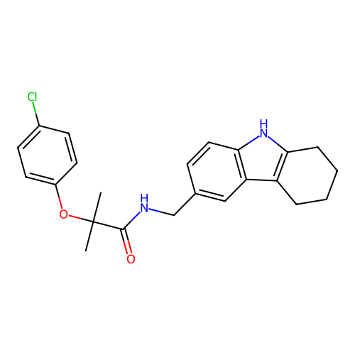 2-(4-chlorophenoxy)-2-methyl-N-((2,3,4,9-tetrahydro-1H-carbazol-6-yl)methyl)propanamide structure