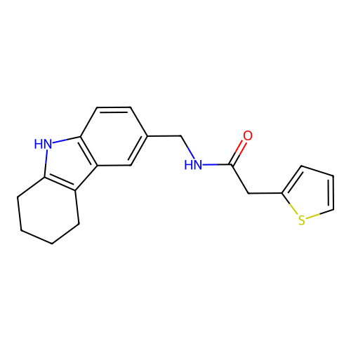 N-(6,7,8,9-tetrahydro-5H-carbazol-3-ylmethyl)-2-thiophen-2-ylacetamide structure