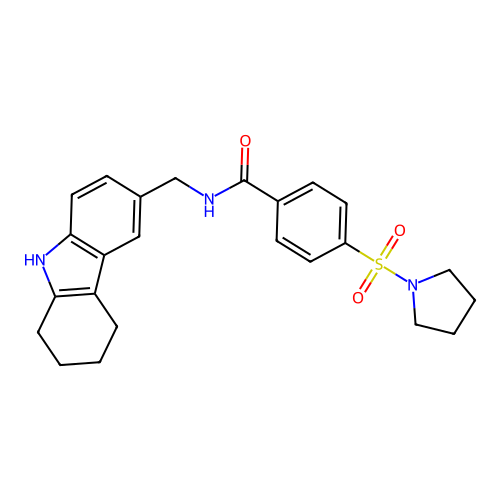 4-(pyrrolidin-1-ylsulfonyl)-N-((2,3,4,9-tetrahydro-1H-carbazol-6-yl)methyl)benzamide structure