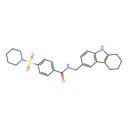 4-piperidin-1-ylsulfonyl-N-(6,7,8,9-tetrahydro-5H-carbazol-3-ylmethyl)benzamide structure