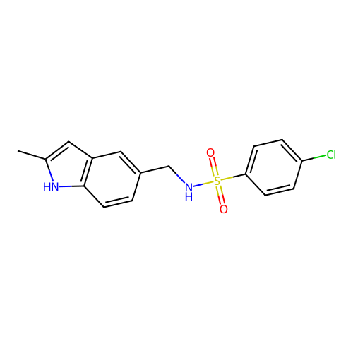 4-chloro-N-((2-methyl-1H-indol-5-yl)methyl)benzenesulfonamide structure