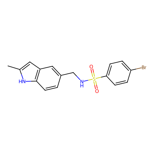 4-bromo-N-((2-methyl-1H-indol-5-yl)methyl)benzenesulfonamide structure