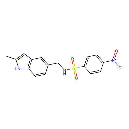 N-((2-methyl-1H-indol-5-yl)methyl)-4-nitrobenzenesulfonamide structure