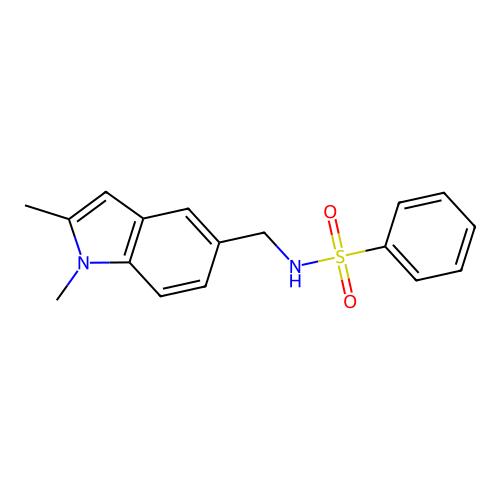 N-((1,2-dimethyl-1H-indol-5-yl)methyl)benzenesulfonamide structure