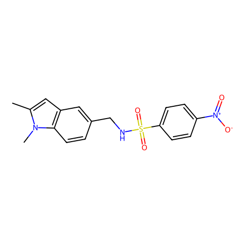 N-[(1,2-dimethylindol-5-yl)methyl]-4-nitrobenzenesulfonamide structure