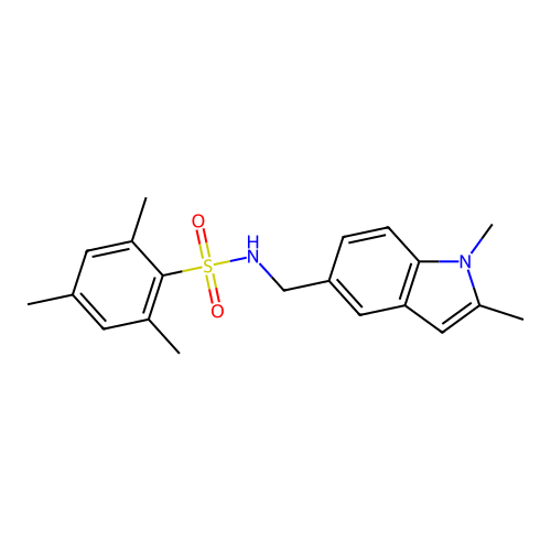 N-[(1,2-dimethylindol-5-yl)methyl]-2,4,6-trimethylbenzenesulfonamide structure