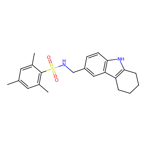 2,4,6-trimethyl-N-(6,7,8,9-tetrahydro-5H-carbazol-3-ylmethyl)benzenesulfonamide structure