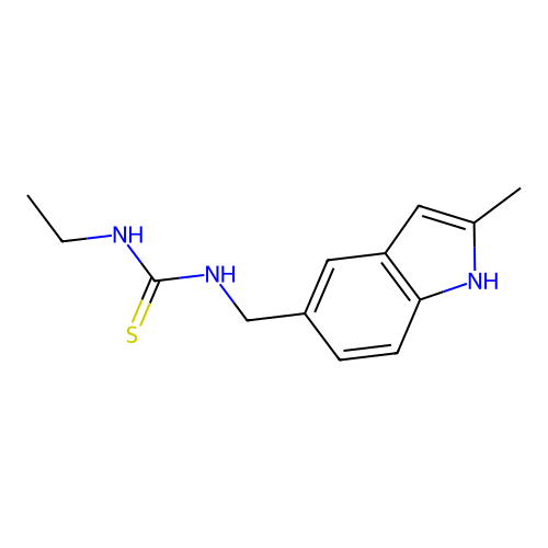1-ethyl-3-((2-methyl-1H-indol-5-yl)methyl)thiourea structure