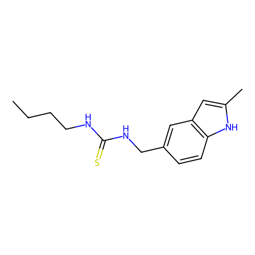 1-butyl-3-((2-methyl-1H-indol-5-yl)methyl)thiourea structure