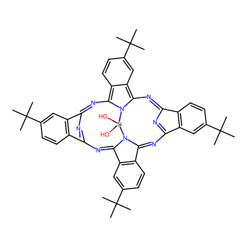 Silicon 2,9,16,23-tetra-tert-butyl-29H,31H-phthalocyanine dihydroxide structure