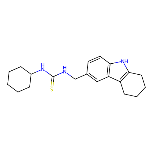 1-cyclohexyl-3-[(2,3,4,9-tetrahydro-1H-carbazol-6-yl)methyl]thiourea structure
