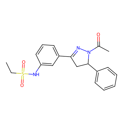 N-[3-(1-acetyl-5-phenyl-4,5-dihydro-1H-pyrazol-3-yl)phenyl]ethane-1-sulfonamide structure