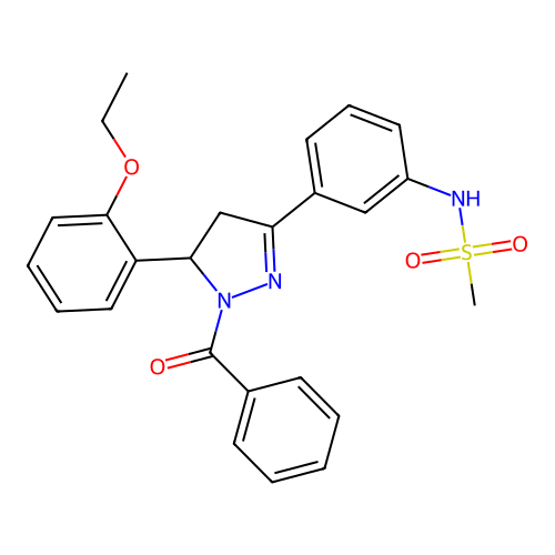N-(3-(1-benzoyl-5-(2-ethoxyphenyl)-4,5-dihydro-1H-pyrazol-3-yl)phenyl)methanesulfonamide structure
