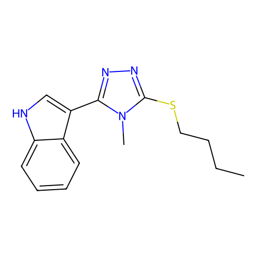 3-[3-(butylthio)-4-methyl-1H-1,2,4-triazol-5-ylidene]indole structure