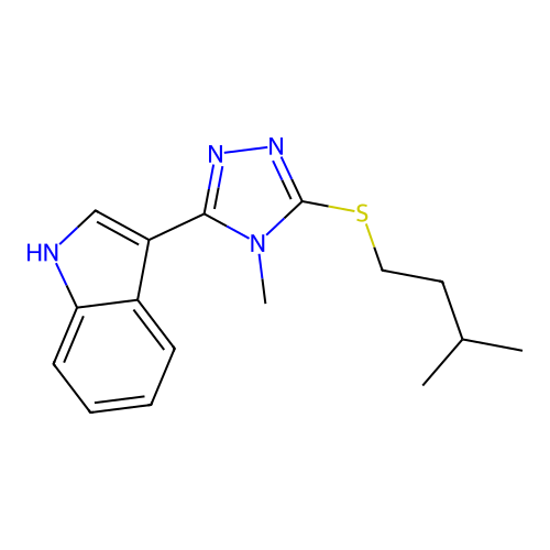 3-(5-(isopentylthio)-4-methyl-4H-1,2,4-triazol-3-yl)-1H-indole structure
