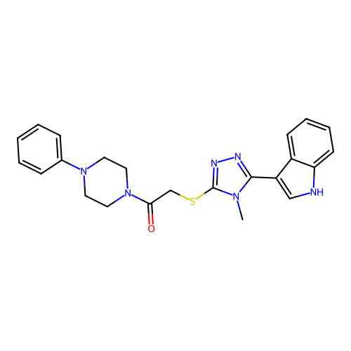 2-((5-(1H-indol-3-yl)-4-methyl-4H-1,2,4-triazol-3-yl)thio)-1-(4-phenylpiperazin-1-yl)ethanone structure